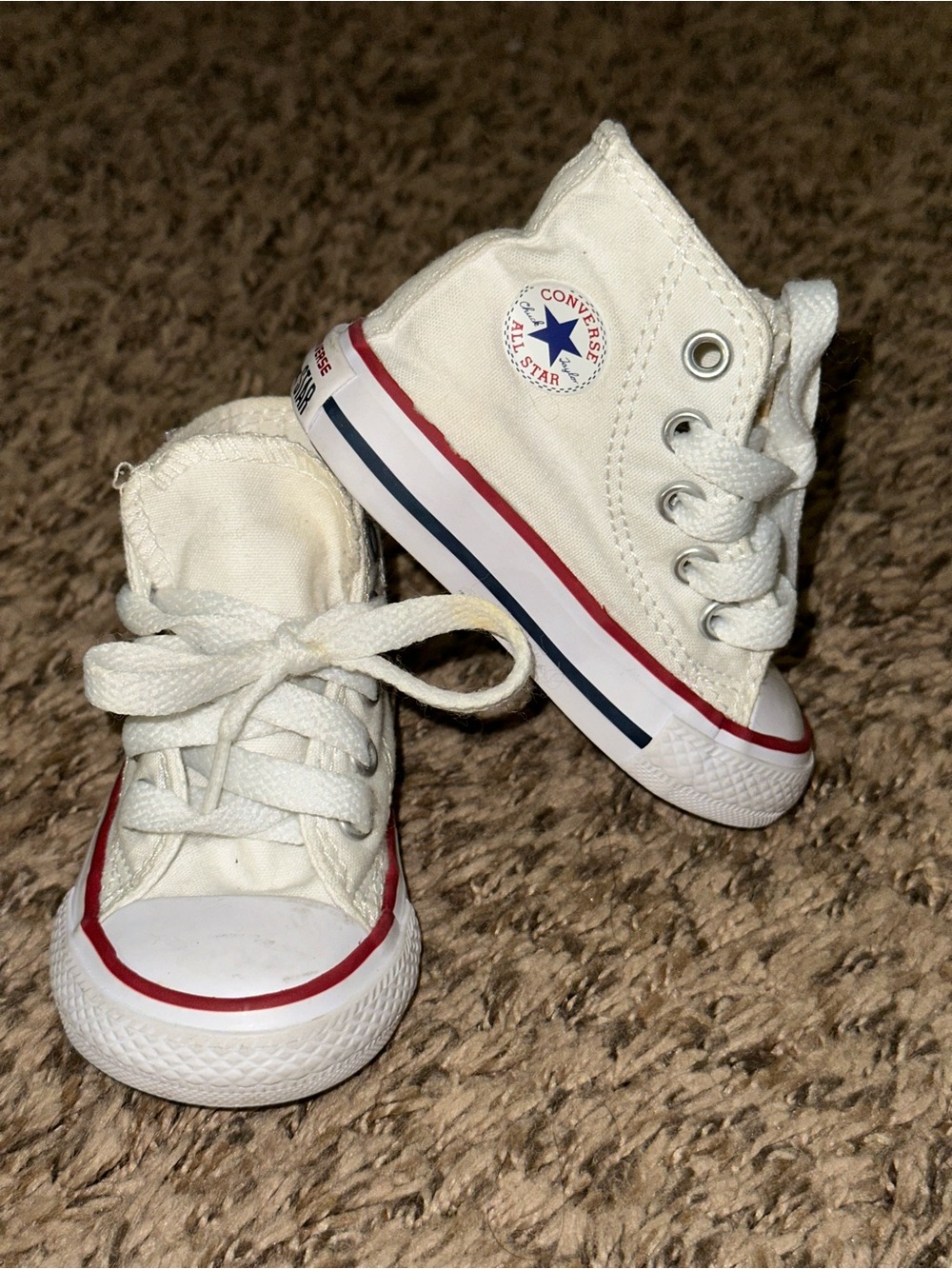 Converse White Kids' High Top Sneakers with Red & Navy Trim